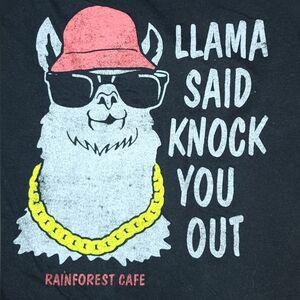Rainforest Cafe "Llama Said Knock You Out" Llama In Shades Black T-Shirt Size 2X